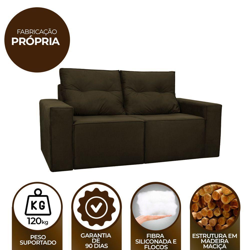 Sofá 2 Lugares Onix 1,80m Para Sala Confortavel Sued Herrero Cor:marrom Escuro - 4
