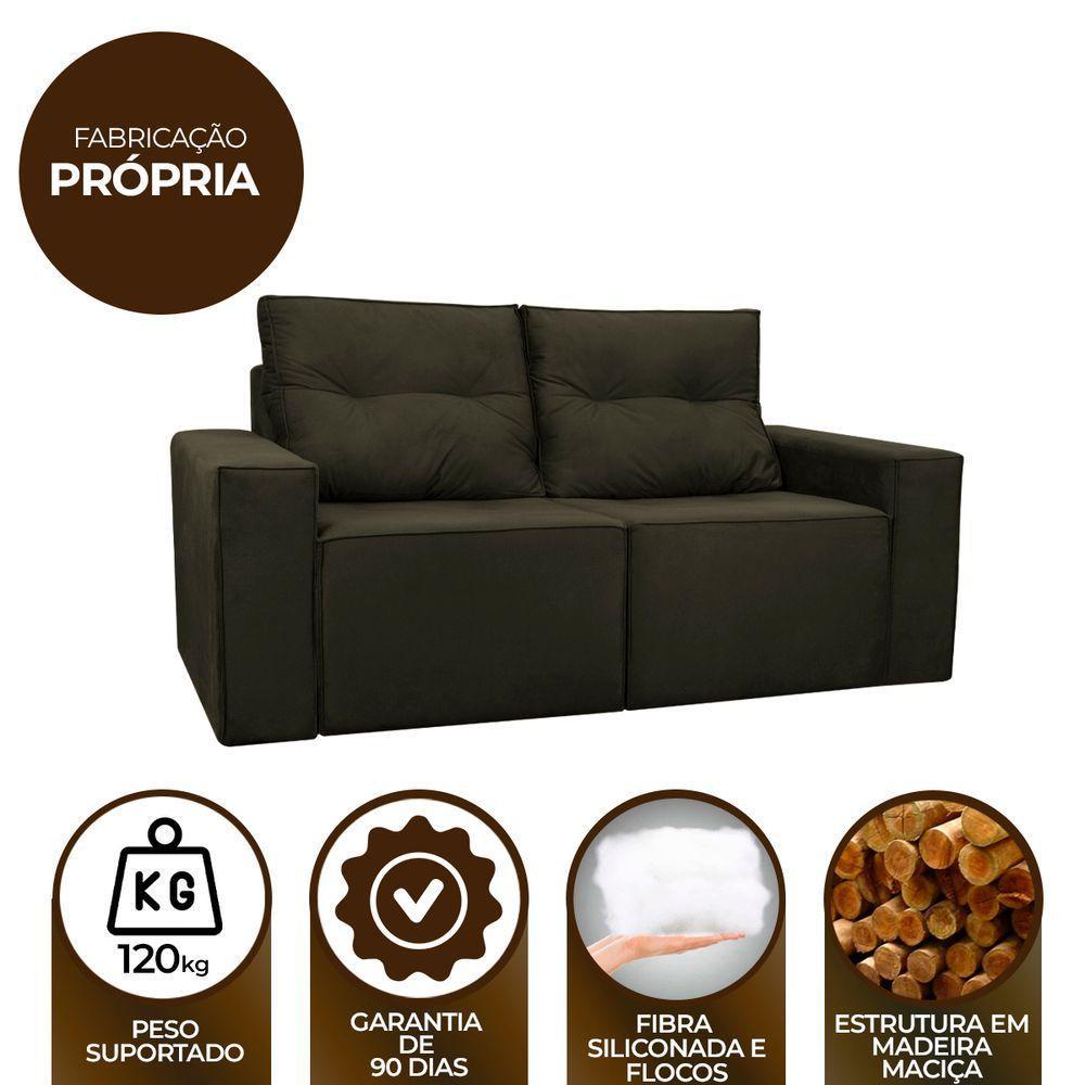Sofá 2 Lugares Onix 1,80m Para Sala Confortavel Sued Herrero Cor:marrom - 7