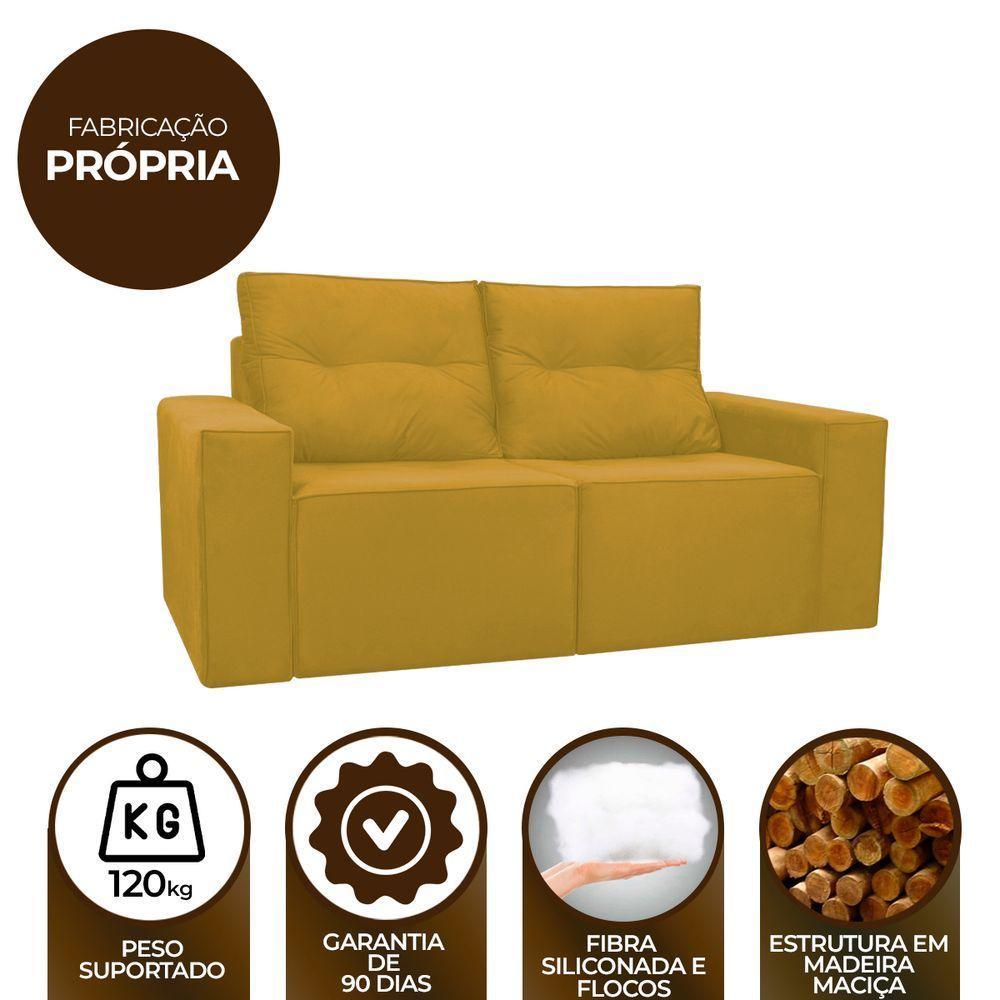 Sofá 2 Lugares Onix 1,80m Para Sala Confortavel Sued Herrero Cor:amarelo - 4