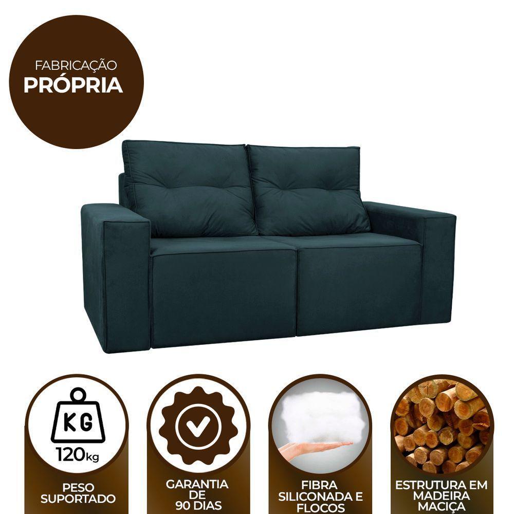 Sofá 2 Lugares Onix 1,80m Para Sala Confortavel Sued Herrero Cor:azul Marinho - 3