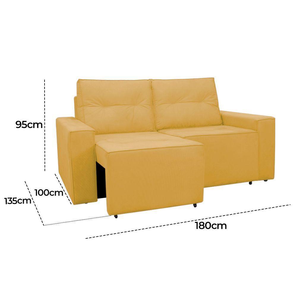 Sofá Retrátil Polo 1,80m Confortavel Para Sala Suede Herrero Cor:amarelo - 2