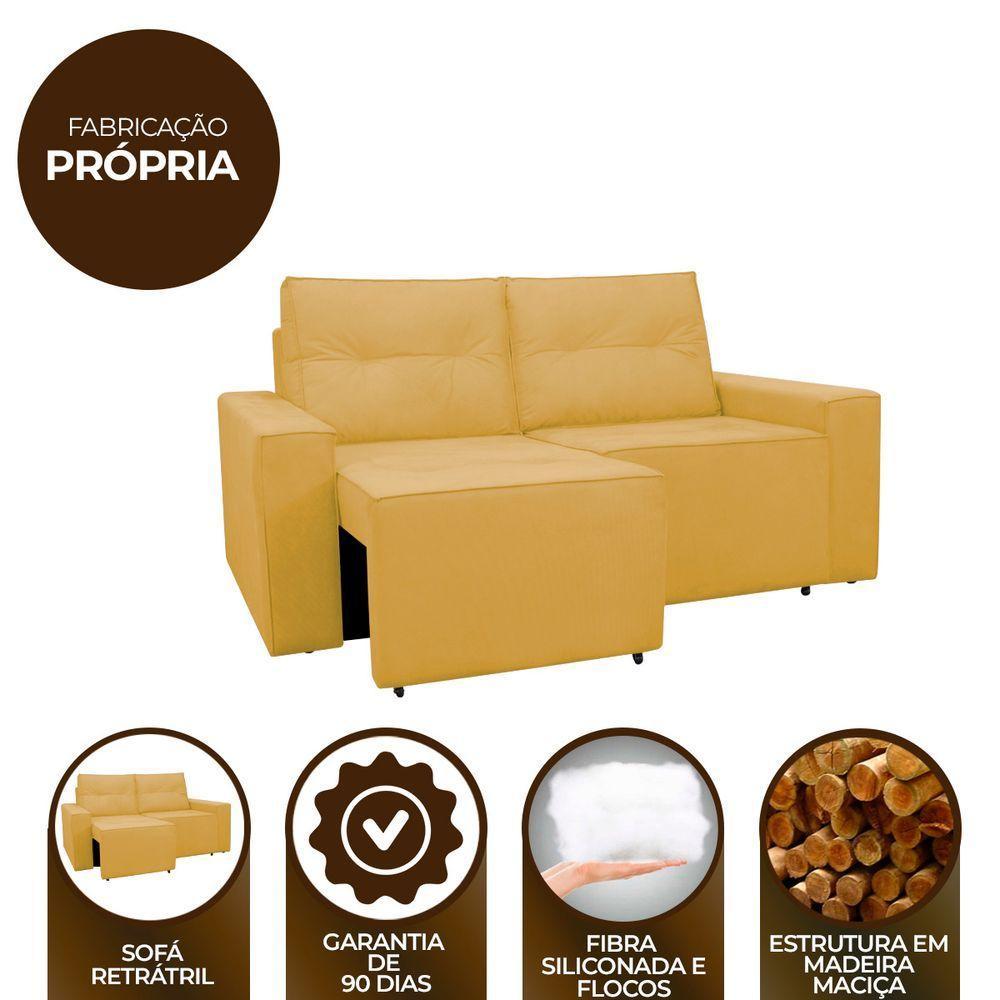 Sofá Retrátil Polo 1,80m Confortavel Para Sala Suede Herrero Cor:amarelo - 3