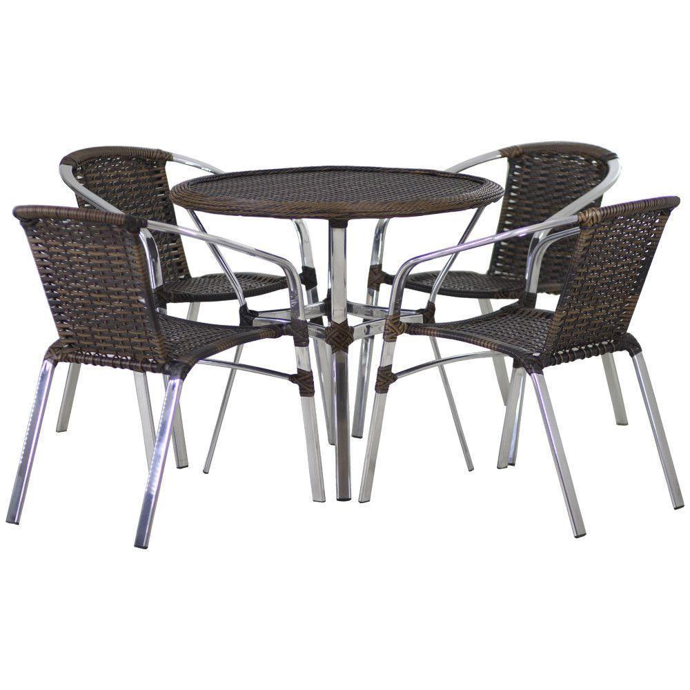 Conjunto 4 Cadeiras Floripa E Mesa Com Tampo Tramado Em Alumínio Piscina, área, Jardim Argila - 1