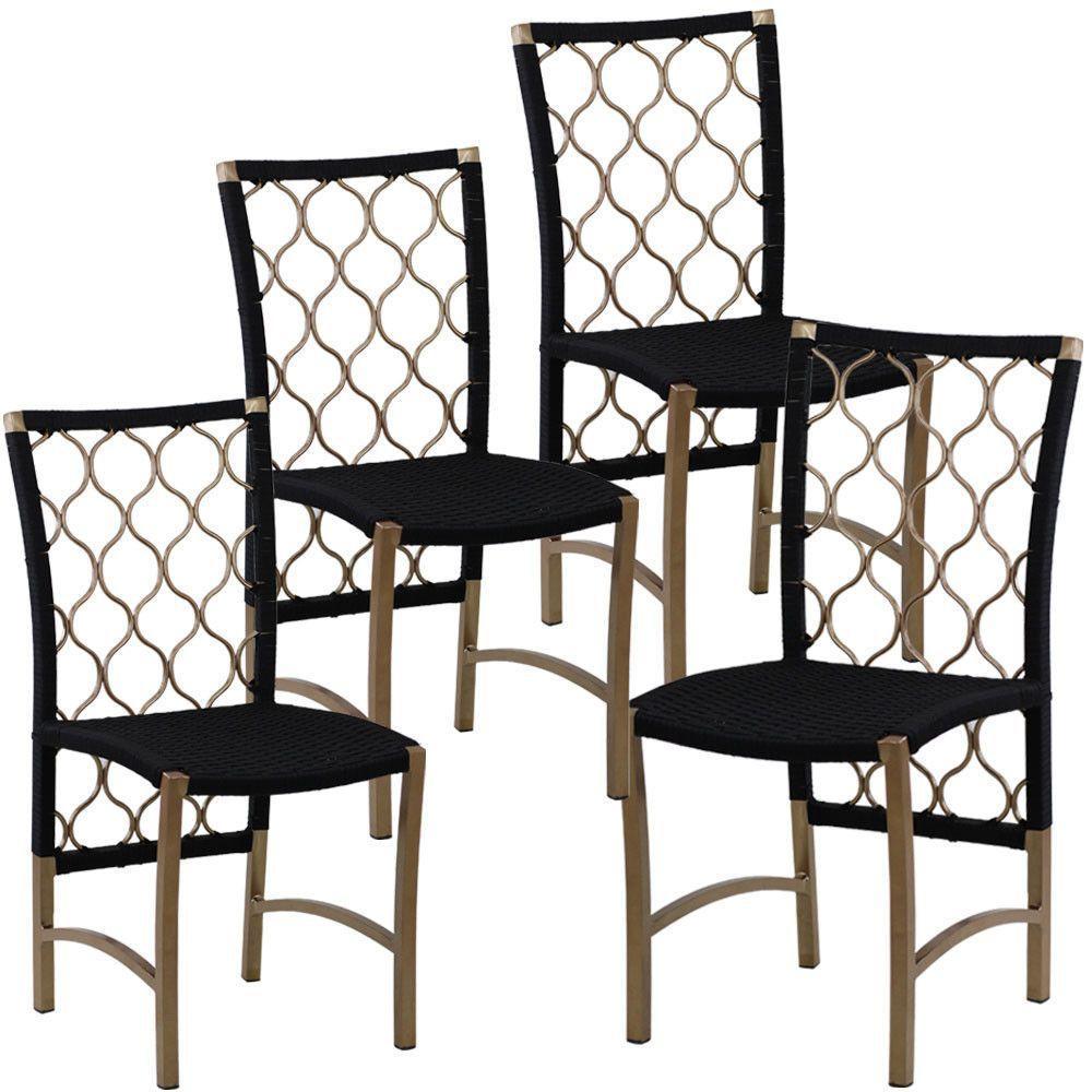 2 Cadeiras Corda Náutica Trama Original Em Alumínio Cozinha, Edícula, Jantar Preto - 4