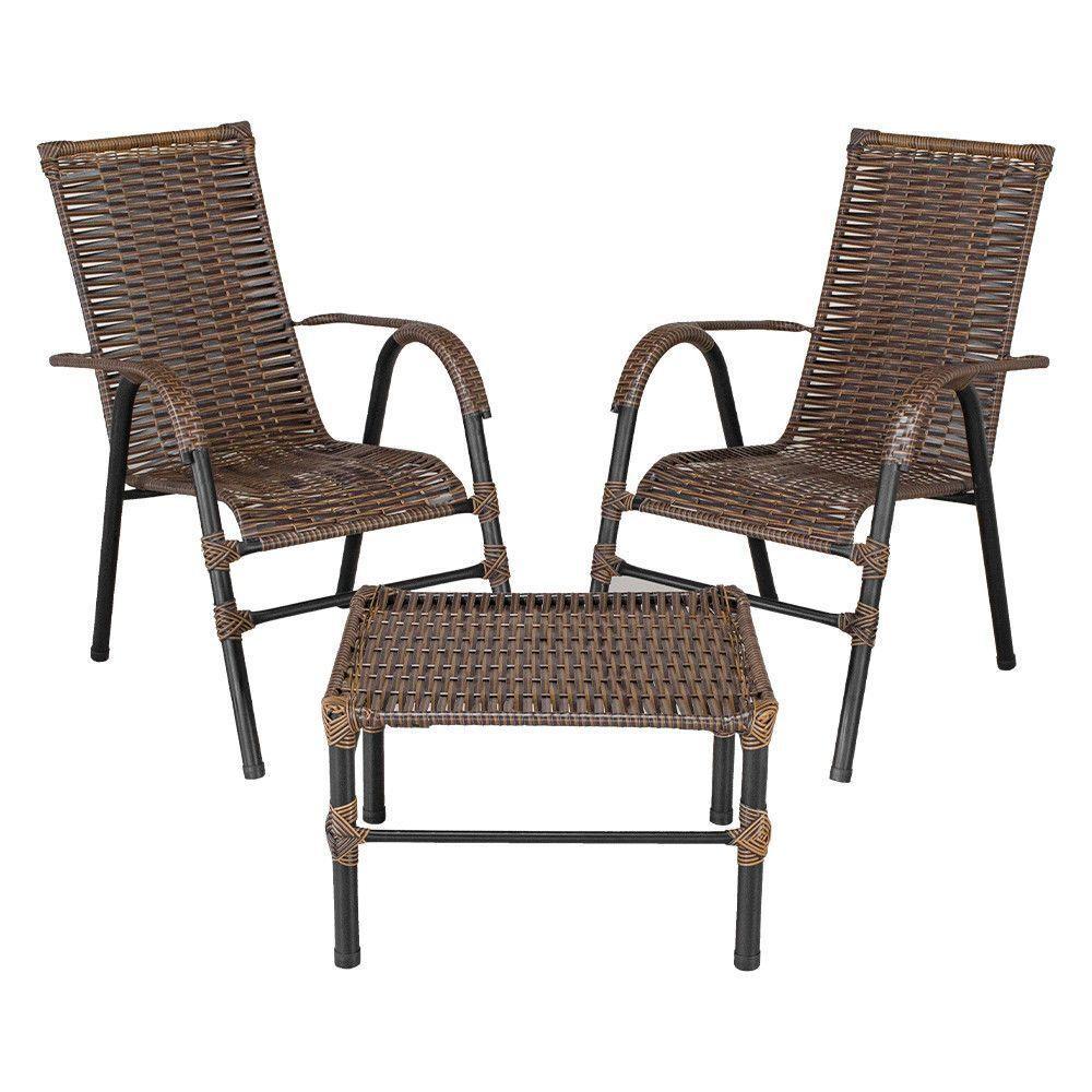 Conjunto De Mesa De Centro E 2 Cadeiras Bela Para área Externa Argila - 1