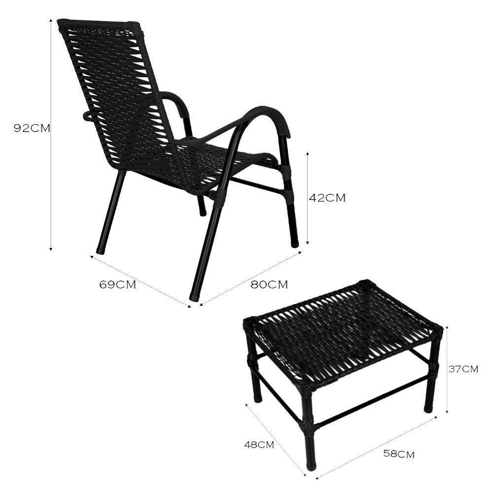 Conjunto De Mesa De Centro E 2 Cadeiras Bela Para área Externa Preto - 3