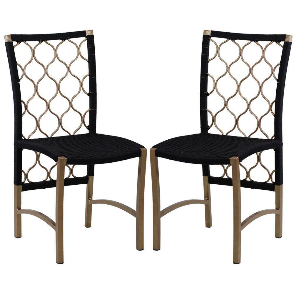 2 Cadeiras Corda Náutica Trama Original Em Alumínio Cozinha, Edícula, Jantar Preto - 1