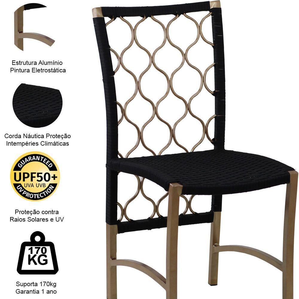 2 Cadeiras Corda Náutica Trama Original Em Alumínio Cozinha, Edícula, Jantar Preto - 3