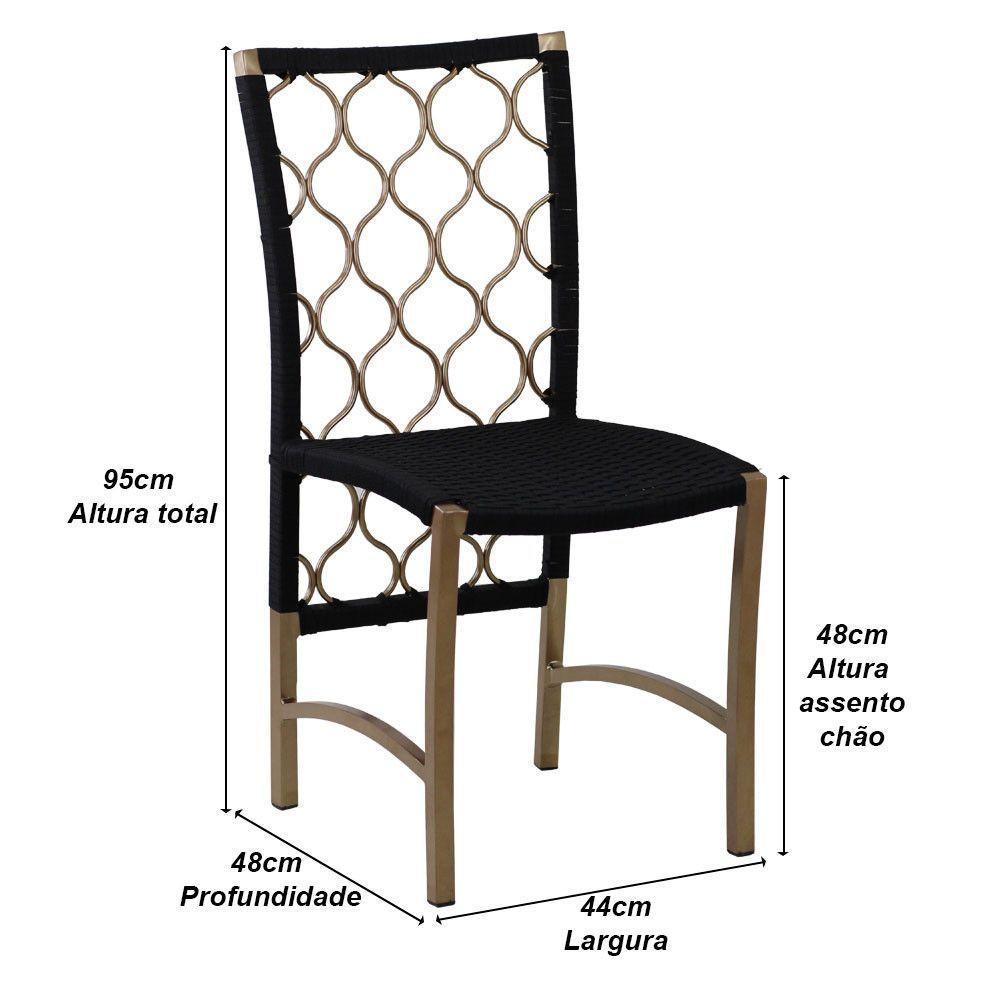 2 Cadeiras Corda Náutica Trama Original Em Alumínio Cozinha, Edícula, Jantar Preto - 4