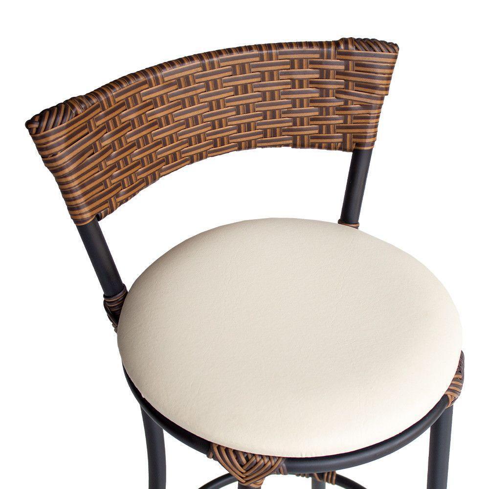 Banqueta Alta Forts Com Encosto Aço Carbono E Fibra Sintética Argila Com Branco Gelo - 3