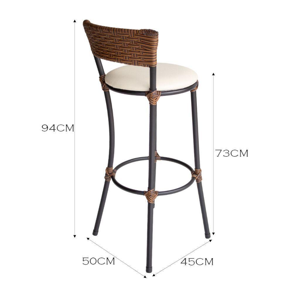 Banqueta Alta Forts Com Encosto Aço Carbono E Fibra Sintética Argila Com Branco Gelo - 4