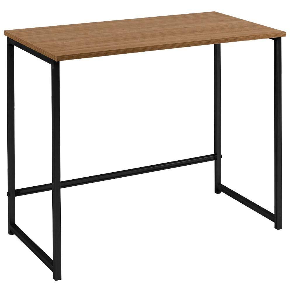 Escrivaninha Industrial Aço Preto I15 Tampo Castanho Madeira Taeda Dmobiliario Castanho - 1