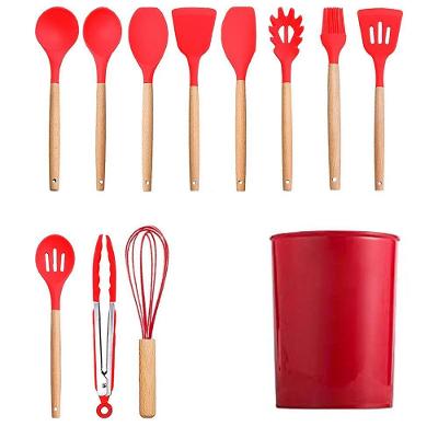 Jogo De Cozinha Silicone 12 Peças Concha Espatula Pegador Colher Escumadeira Talheres Conjunto Uten