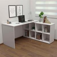 Mesa Escrivaninha Em L 140x130cm 8 Nichos Eron A06 Branco - Mpozenato - 3