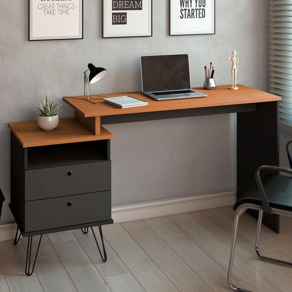 Mesa Escrivaninha Estilo Industrial Flex Lux A06 Freijó/preto - Mpozenato - 10