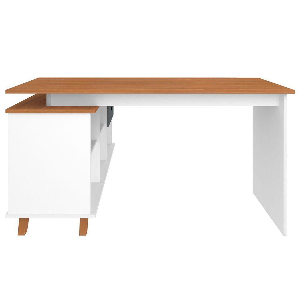 Mesa Escrivaninha Em L 2 Gavetas E Nichos Golden A06 Freijó/grafito/branco - Mpozenato - 4