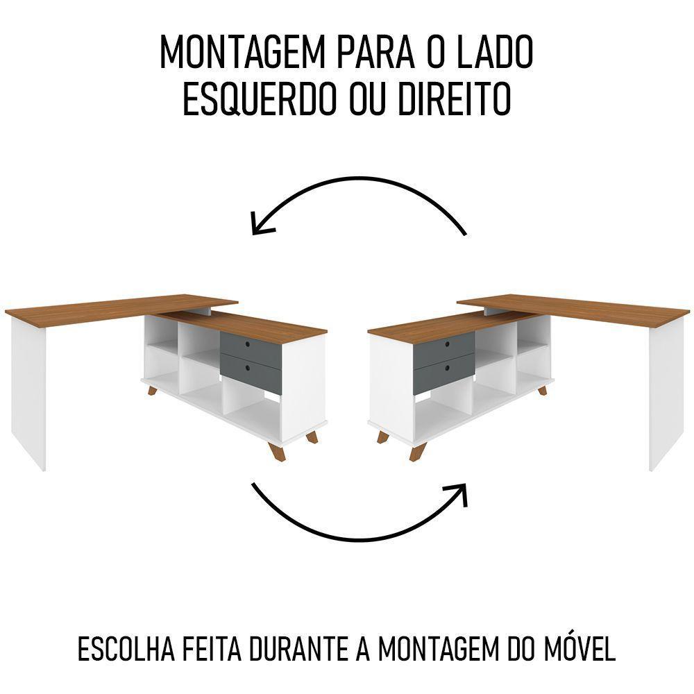 Mesa Escrivaninha Em L 2 Gavetas E Nichos Golden A06 Freijó/grafito/branco - Mpozenato - 7
