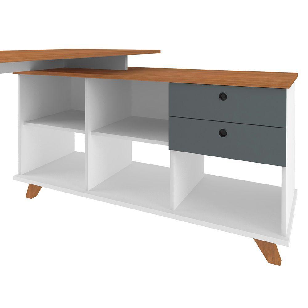 Mesa Escrivaninha Em L 2 Gavetas E Nichos Golden A06 Freijó/grafito/branco - Mpozenato - 9