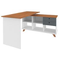 Mesa Escrivaninha Em L 2 Gavetas E Nichos Golden A06 Freijó/grafito/branco - Mpozenato - 1