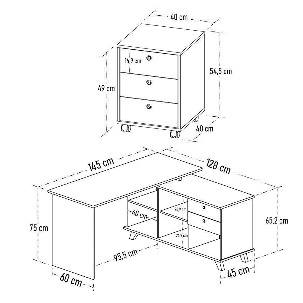 Mesa Escrivaninha Em L Golden E Gaveteiro 2 Gavetas May A06 Olmo/branco - Mpozenato - 5