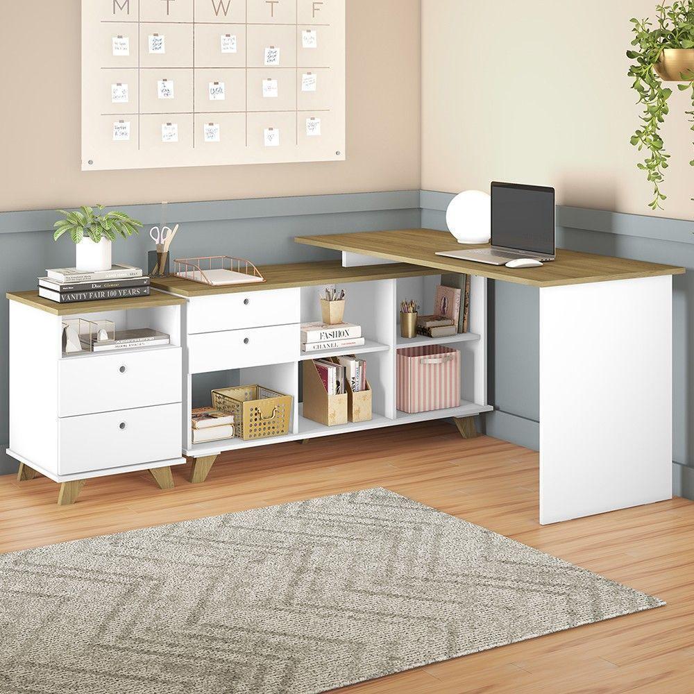 Mesa Escrivaninha Em L Golden E Gaveteiro 2 Gavetas May A06 Olmo/branco - Mpozenato - 9