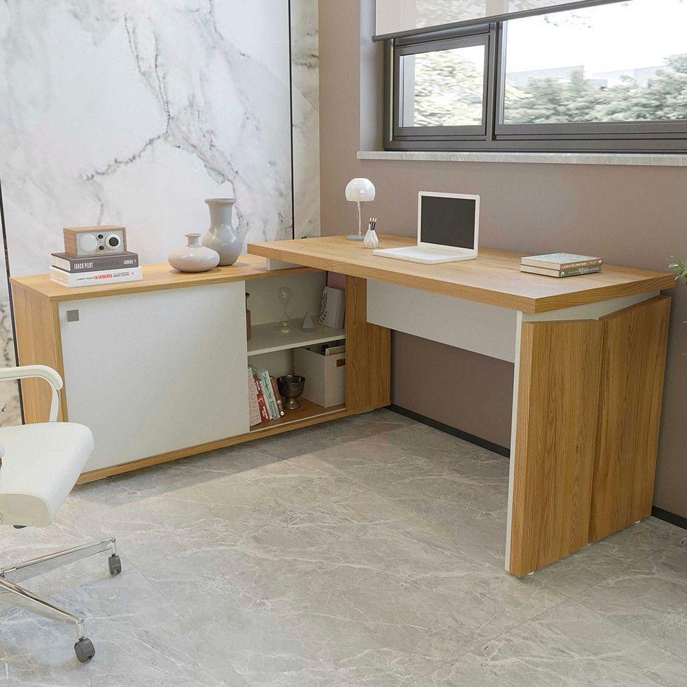 Mesa Escrivaninha Em L 135x168cm 1 Porta Sharp A06 Olmo/branco - Mpozenato - 10