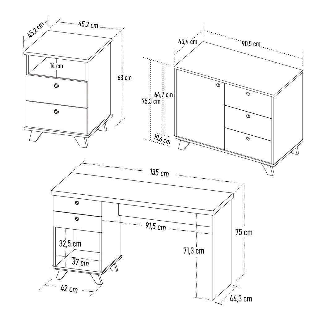 Mesa Escrivaninha 135cm Elai E Gaveteiro 2 Gavetas May A06 Olmo/branco - Mpozenato - 10