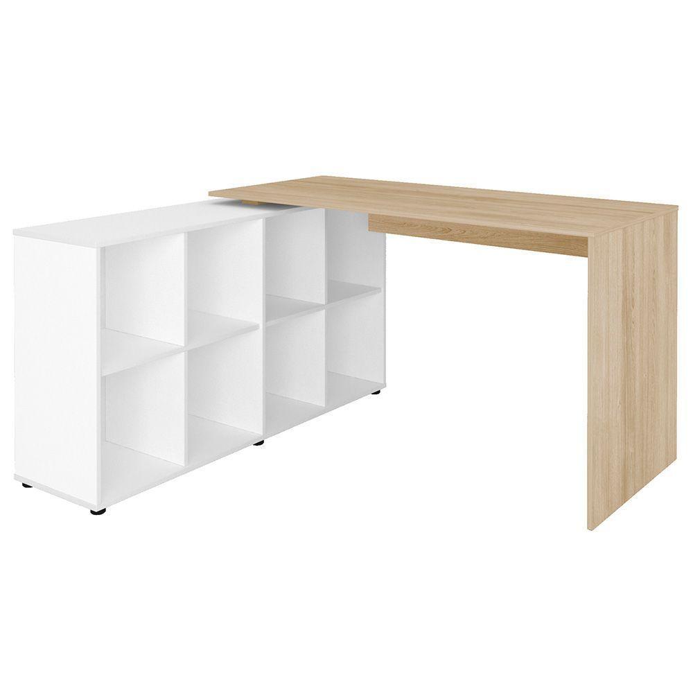 Mesa Escrivaninha Em L 140x130cm 8 Nichos Eron A06 Carvalho/branco - Mpozenato - 1