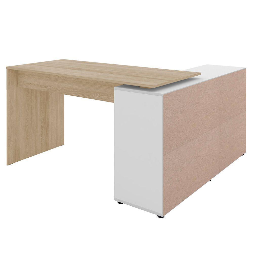 Mesa Escrivaninha Em L 140x130cm 8 Nichos Eron A06 Carvalho/branco - Mpozenato - 2