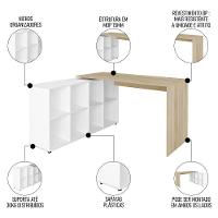 Mesa Escrivaninha Em L 140x130cm 8 Nichos Eron A06 Carvalho/branco - Mpozenato