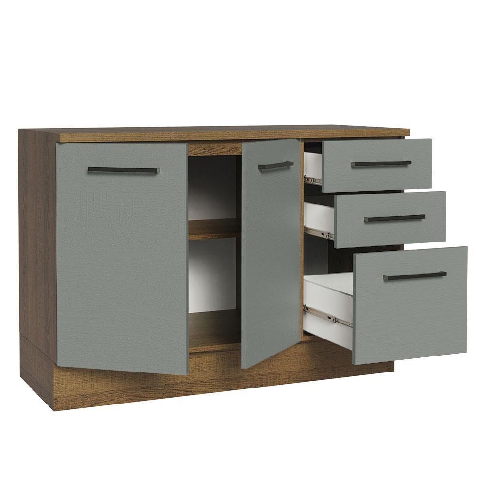 Balcão De Pia Cozinha 2 Portas E 3 Gavetas (com Tampo) Rustic/cinza Agata Madesa Rustic/cinza - 4