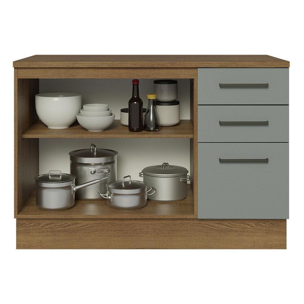 Balcão De Pia Cozinha 2 Portas E 3 Gavetas (com Tampo) Rustic/cinza Agata Madesa Rustic/cinza - 8