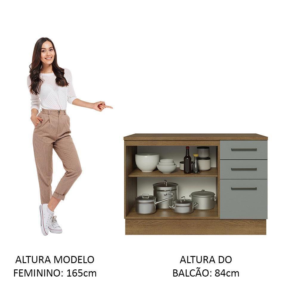 Balcão De Pia Cozinha 2 Portas E 3 Gavetas (com Tampo) Rustic/cinza Agata Madesa Rustic/cinza - 10