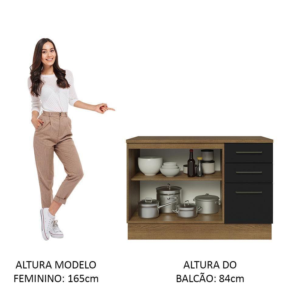 Balcão De Pia Cozinha 2 Portas E 3 Gavetas (com Tampo) Rustic/preto Agata Madesa Rustic/preto - 4