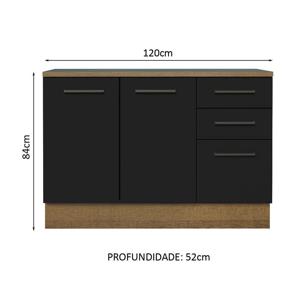 Balcão De Pia Cozinha 2 Portas E 3 Gavetas (com Tampo) Rustic/preto Agata Madesa Rustic/preto - 5
