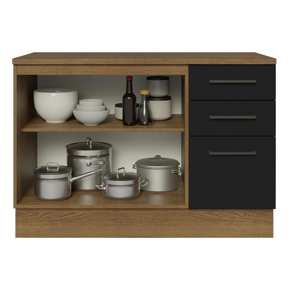 Balcão De Pia Cozinha 2 Portas E 3 Gavetas (com Tampo) Rustic/preto Agata Madesa Rustic/preto - 6