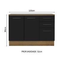 Balcão De Pia Cozinha 2 Portas E 3 Gavetas (com Tampo) Rustic/preto Agata Madesa Rustic/preto - 5