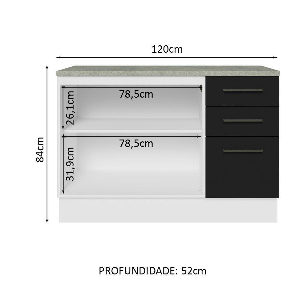 Balcão De Pia Cozinha 2 Portas E 3 Gavetas (com Tampo) Branco/preto Agata Madesa Branco/preto - 4