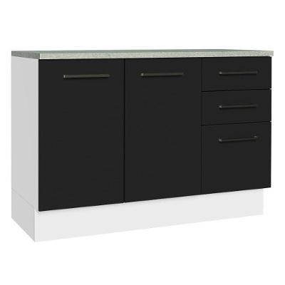 Balcão De Pia Cozinha 2 Portas E 3 Gavetas (com Tampo) Branco/preto Agata Madesa Branco/preto