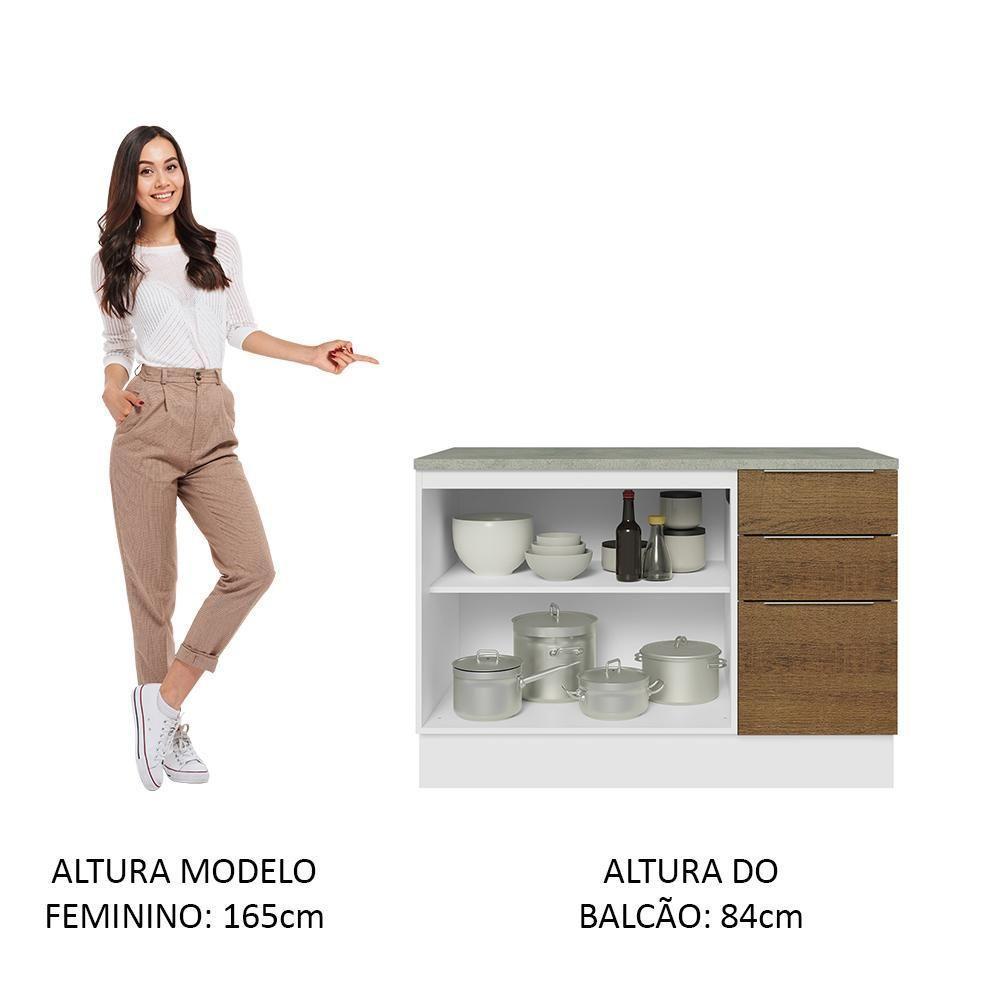 Balcão De Pia Cozinha 2 Portas E 3 Gavetas (com Tampo) Branco/rustic Stella Madesa Branco/rustic - 3