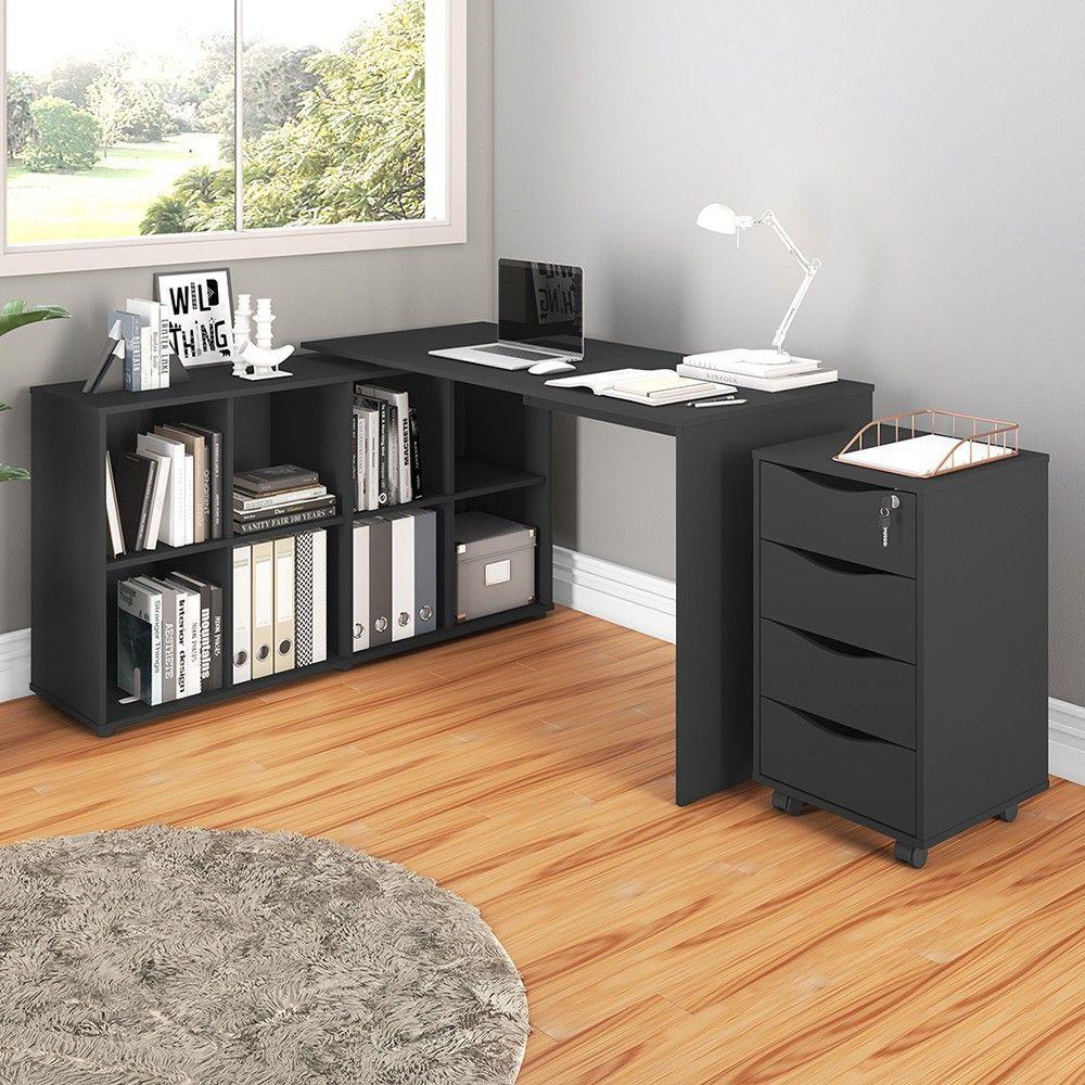 Mesa Escrivaninha Em L Eron E Gaveteiro Com Rodízios Mity A06 Preto - Mpozenato - 5