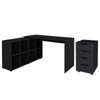 Mesa Escrivaninha Em L Eron E Gaveteiro Com Rodízios Mity A06 Preto - Mpozenato - 1