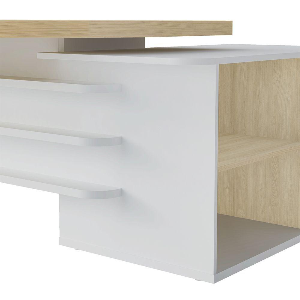 Mesa Em U Presidente Com Tomadas Tamburato Corp A06 Carvalho/branco - Mpozenato - 9