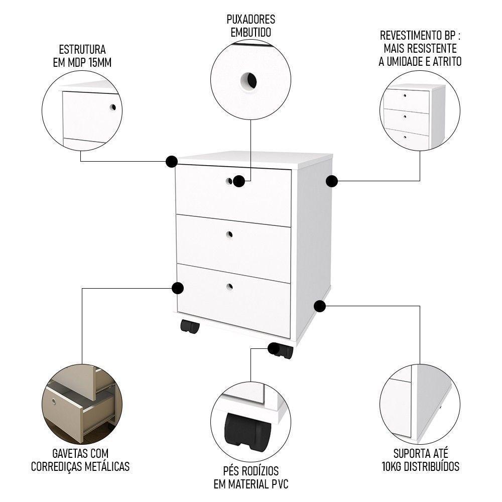 Mesa Escrivaninha Em L Golden E Gaveteiro 3 Gavetas Nil A06 Branco - Mpozenato - 3