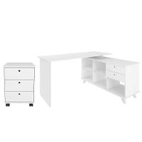 Mesa Escrivaninha Em L Golden E Gaveteiro 3 Gavetas Nil A06 Branco - Mpozenato - 1