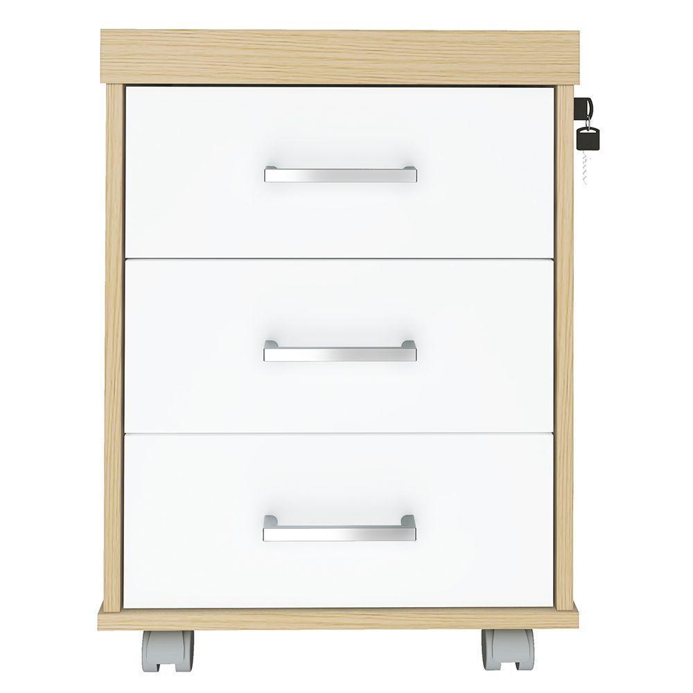 Gaveteiro Para Escritório Com Rodízios 3 Gavetas Corp A06 Carvalho/branco - Mpozenato - 5