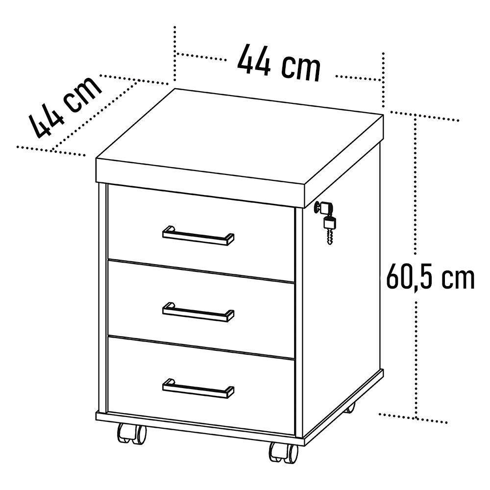 Gaveteiro Para Escritório Com Rodízios 3 Gavetas Corp A06 Carvalho/branco - Mpozenato - 6