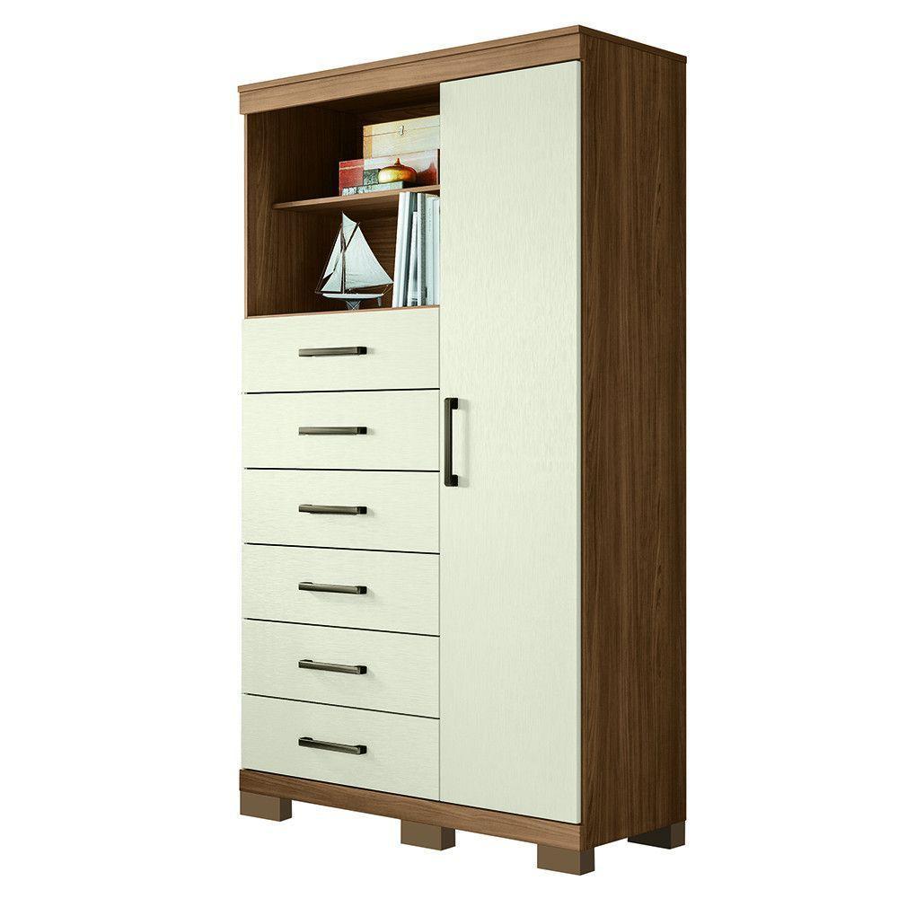 Cômoda Multiuso 1 Porta 6 Gavetas Com Pés Marabá Santos Andirá Jatoba/areia - 6