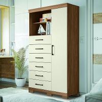 Cômoda Multiuso 1 Porta 6 Gavetas Com Pés Marabá Santos Andirá Jatoba/areia - 1