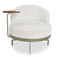 Poltrona Decorativa Andromeda Linho Bouclê Bege Pérola Base Giratória De Ferro - Pallazio - 3